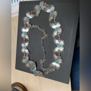 Silver metal chain Butterfly belt with Turquoise blue coral.